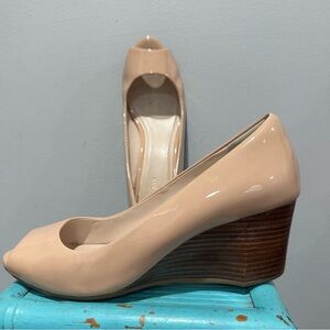 Cole Haan Sadie Open Toe Nude Patent Wedge Heels Size 8B
